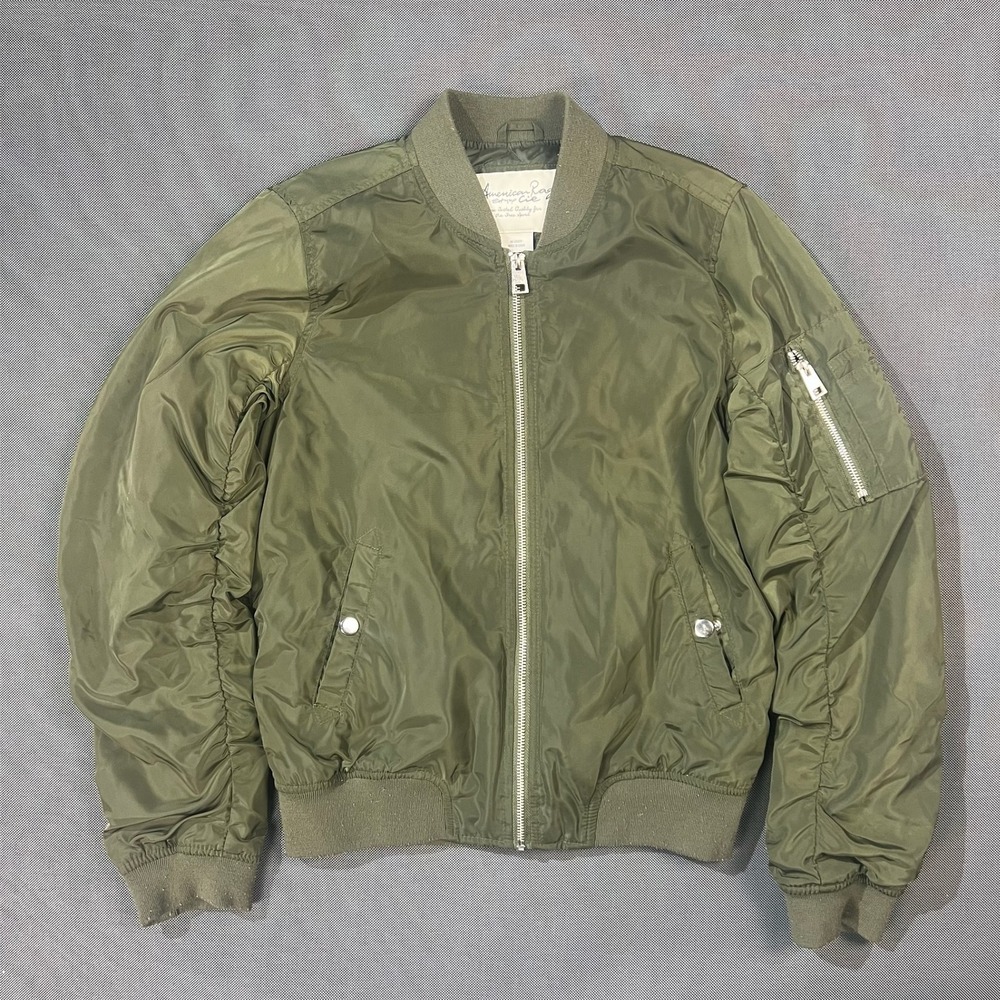 American Rag Cie Mens Olive Green Bomber Flight Jacket Full Zip Medium RN131159